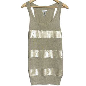Cache Sequin Sweater Tank Top Womens M Gold Shimmer Sparkly Knit Glam Chic